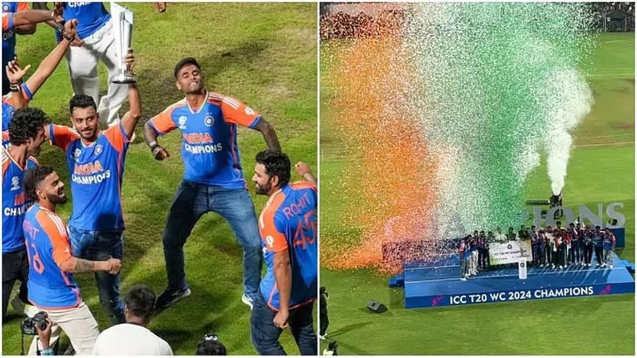 Team India Celebrations : వాంఖడేలో మిన్నంటిన సంబరాలు Team India Celebrations : వాంఖడేలో మిన్నంటిన సంబరాలు