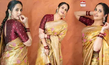 Anasuya : గోల్డెన్ సిల్క్ చీరలో మైమరిపిస్తున్న అనసూయ.! Anasuya : గోల్డెన్ సిల్క్ చీరలో మైమరిపిస్తున్న అనసూయ.!
