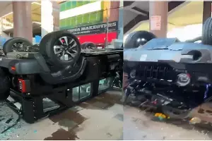 Delhi : కొత్త కారుతో నిమ్మకాయలు తొక్కించబోయి..! Delhi : కొత్త కారుతో నిమ్మకాయలు తొక్కించబోయి..!