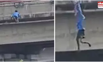 Chennai flyover stunt :  ఫ్లైఓవర్‌పై ప్రమాదకర స్టంట్‌.. కేబుల్‌ వైరు పట్టుకొని జారుతుండగా.. నేలపై పడి గాయాలు..!